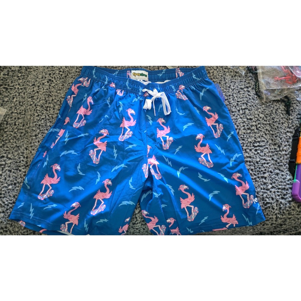 Tipsy Elves Mens Board of Paradise Flamingo Skateboard Swim Trunks Blue XL NEW